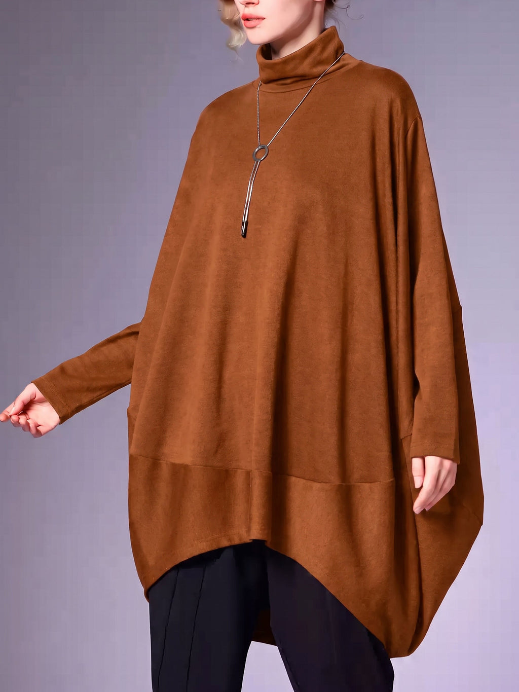 Plus Size Women Winter Casual Solid Long Sleeve Turtleneck Dress