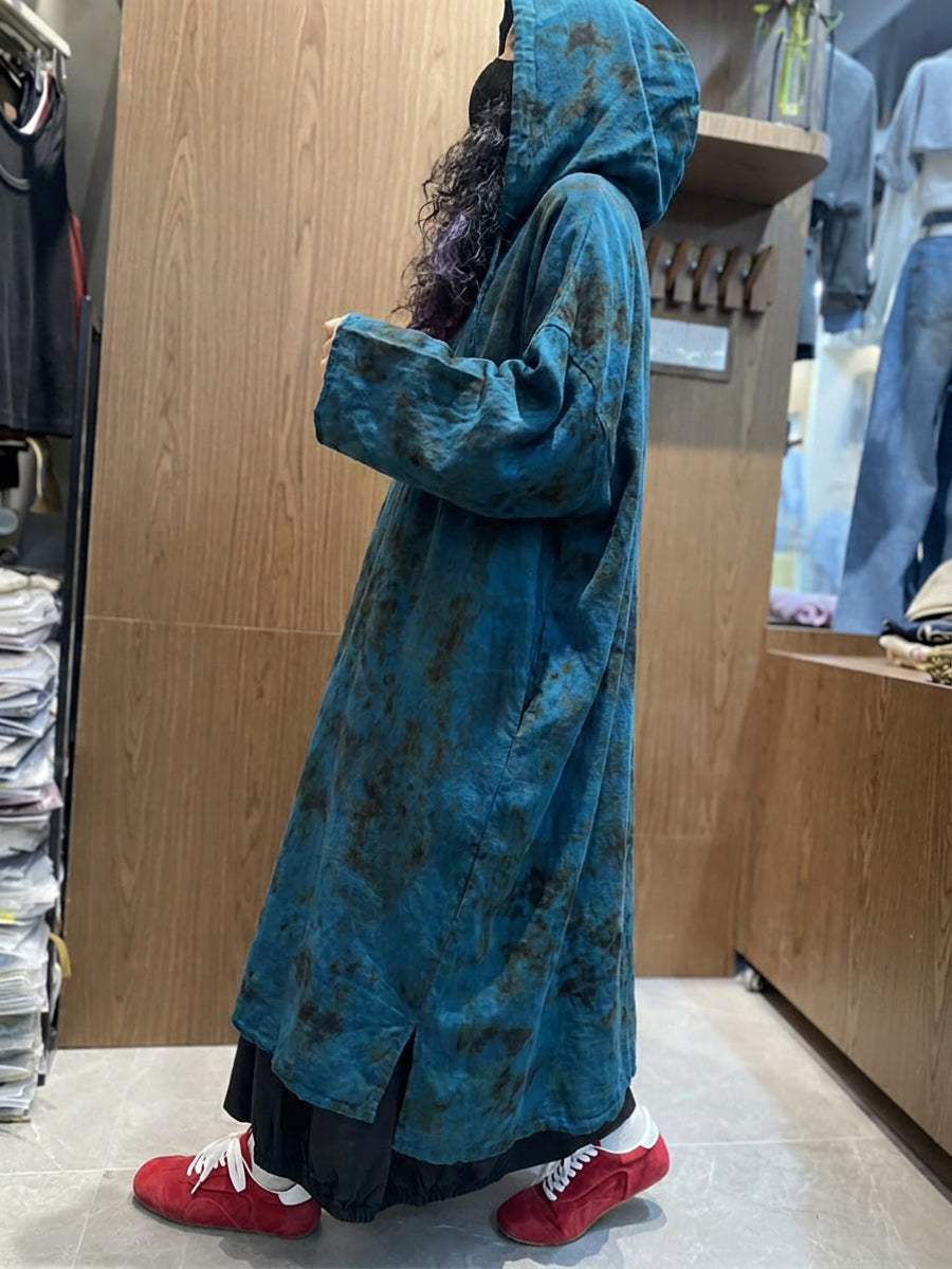 Plus Size Women Spring Casual Tie-dye Loose Hooded Dress