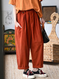 Plus Size Women Pure Color Wide-leg 100%Cotton Pants