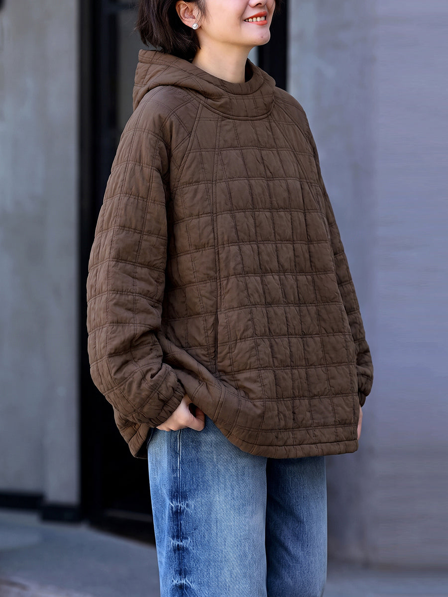 Plus Size Women Autumn Casual Pure Color Padded Hoodie