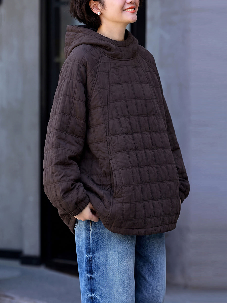 Plus Size Women Autumn Casual Pure Color Padded Hoodie