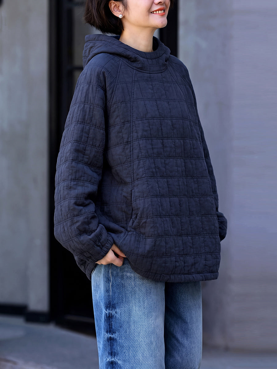 Plus Size Women Autumn Casual Pure Color Padded Hoodie