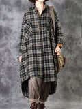Plus Size Women Vintage Plaid Long Shirt Coat