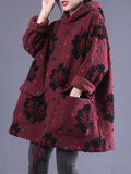 Plus Size Women Ethnic Floral Jacquard Hooded Coat