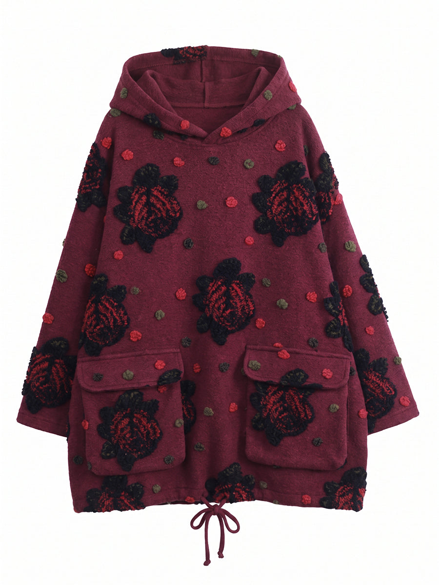 Plus Size Women Ethnic Floral Jacquard Hooded Coat