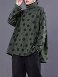 Plus Size Women Autumn Casual Dot Cotton Turtleneck Blouse