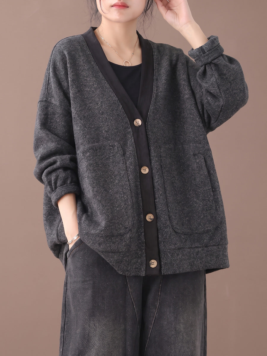 Plus Size Women Lazy Style V-neck Loose Cardigan Coat
