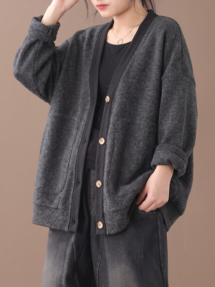 Plus Size Women Lazy Style V-neck Loose Cardigan Coat