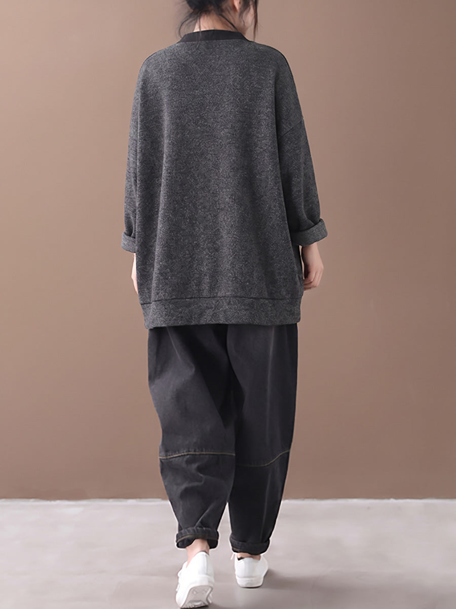 Plus Size Women Lazy Style V-neck Loose Cardigan Coat