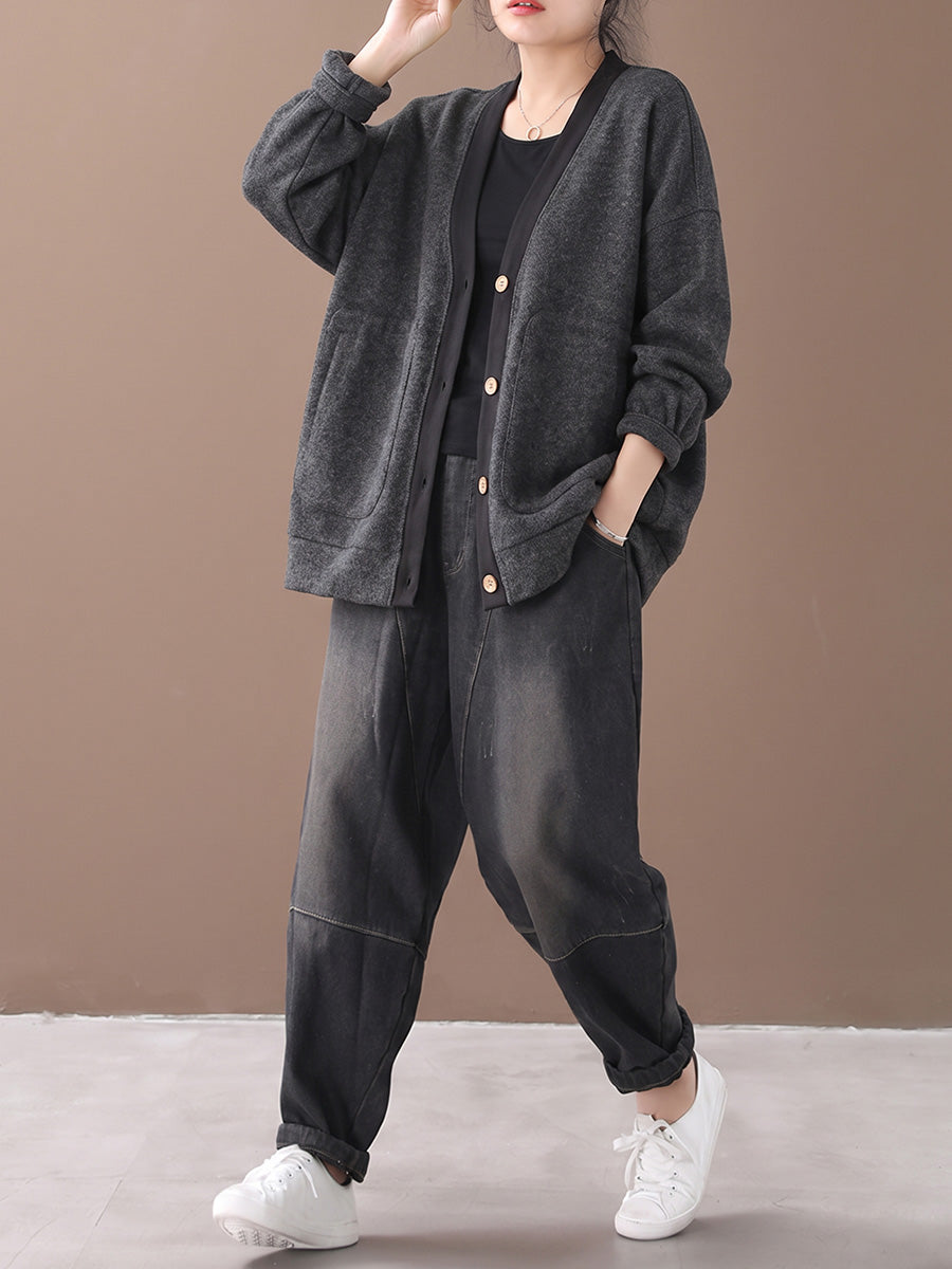 Plus Size Women Lazy Style V-neck Loose Cardigan Coat