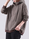 Plus Size Women Casual Striped Half-Zip Hooded Sweatshirt