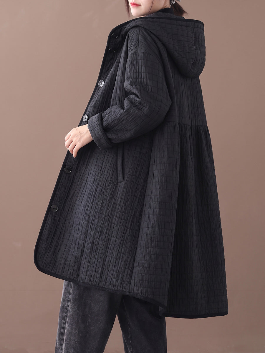 Plus Size Women Casual Minimalist Plaid Quilted Hooded Coat