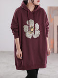 Plus Size Women Floral Printed Loose Mid-Length Sweatshirt
