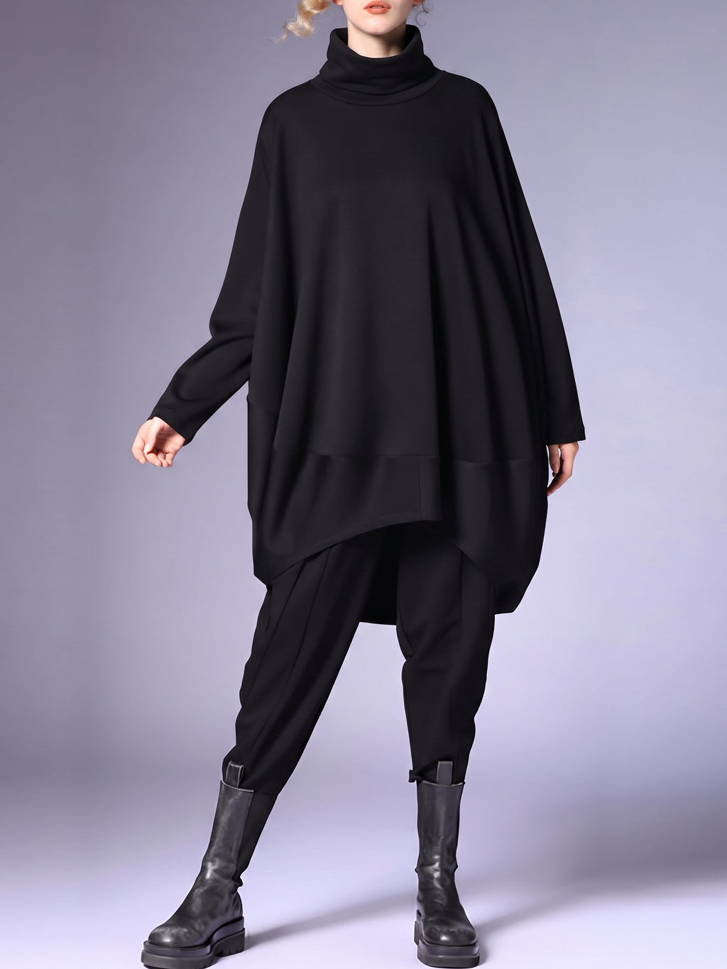 Plus Size Women Winter Casual Solid Long Sleeve Turtleneck Dress