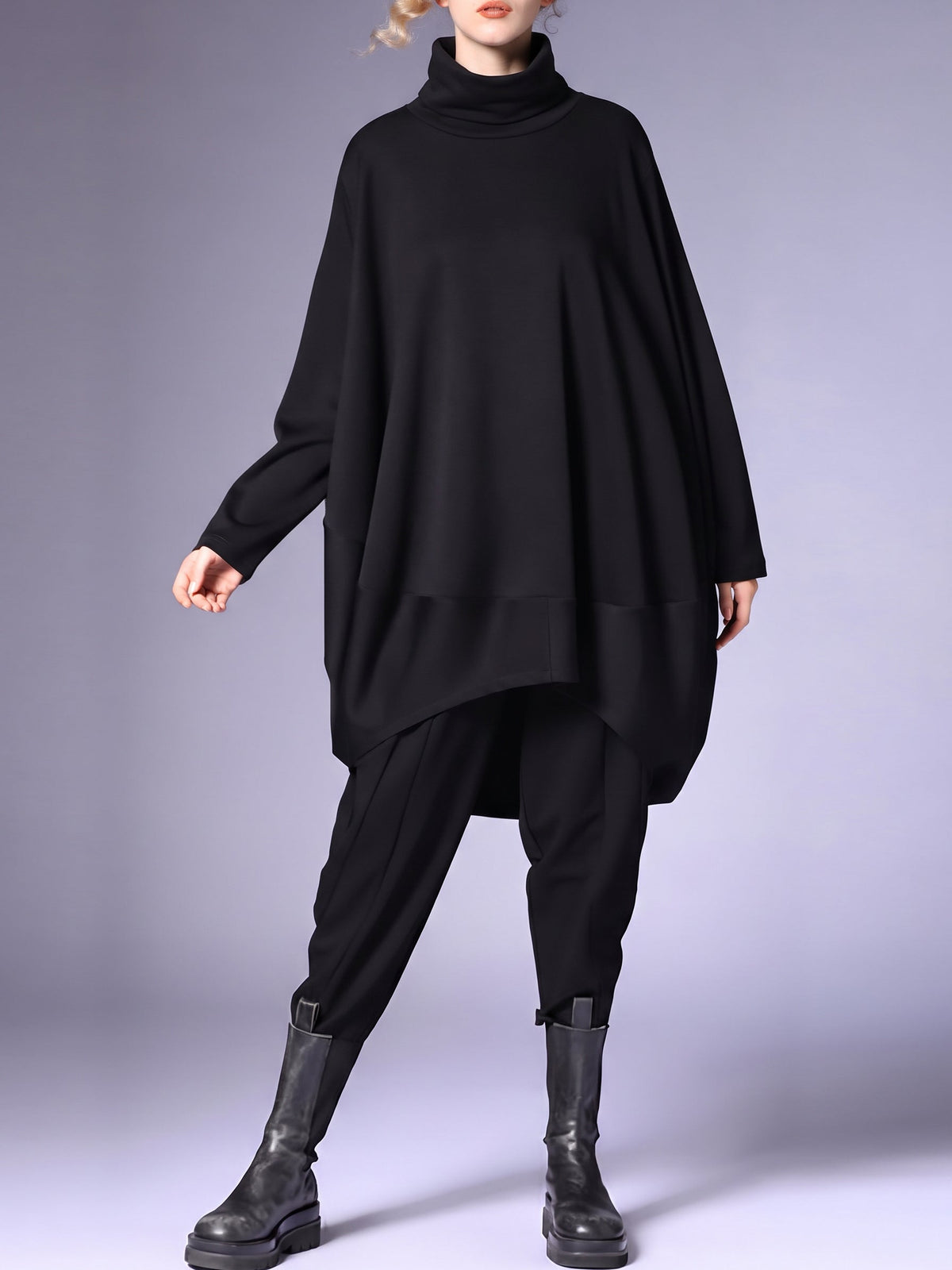 Plus Size Women Winter Casual Solid Long Sleeve Turtleneck Dress