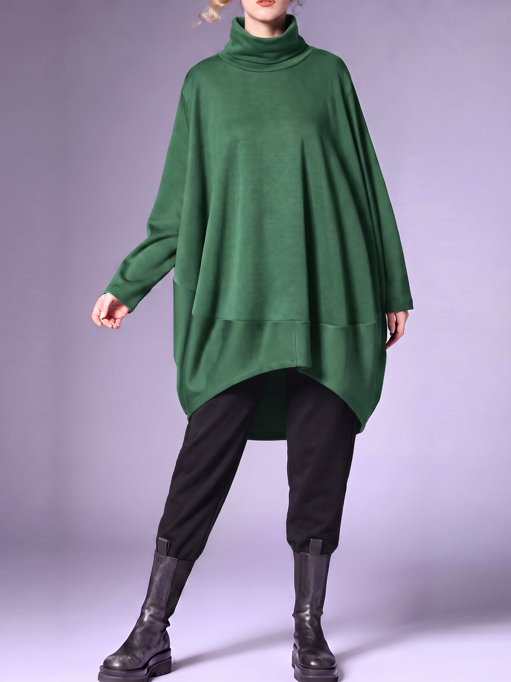 Plus Size Women Winter Casual Solid Long Sleeve Turtleneck Dress