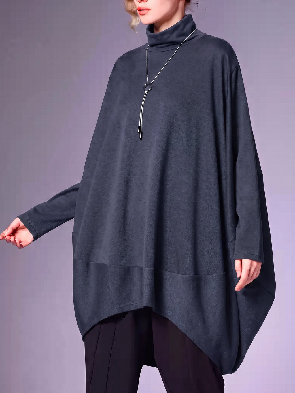 Plus Size Women Winter Casual Solid Long Sleeve Turtleneck Dress
