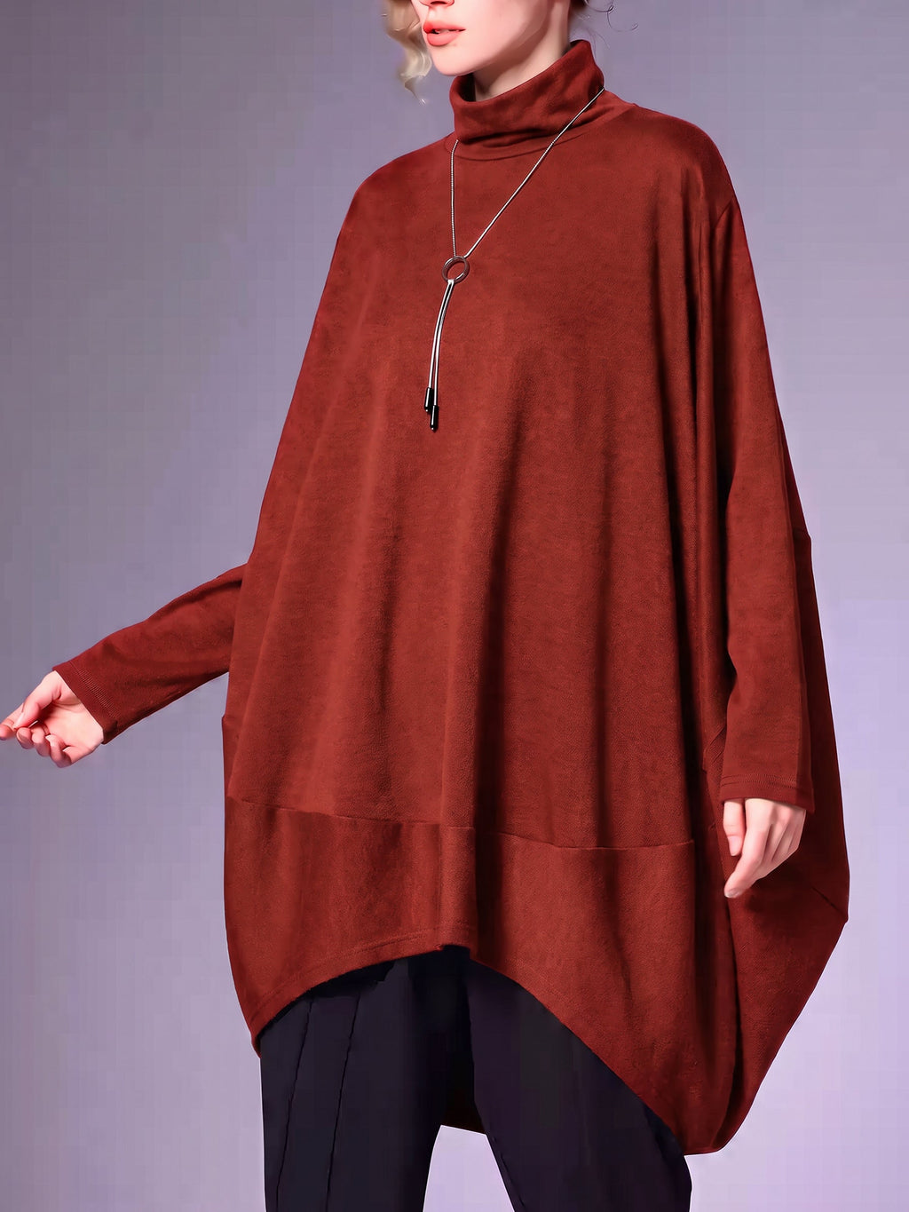 Plus Size Women Winter Casual Solid Long Sleeve Turtleneck Dress