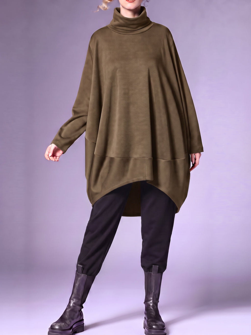 Plus Size Women Winter Casual Solid Long Sleeve Turtleneck Dress