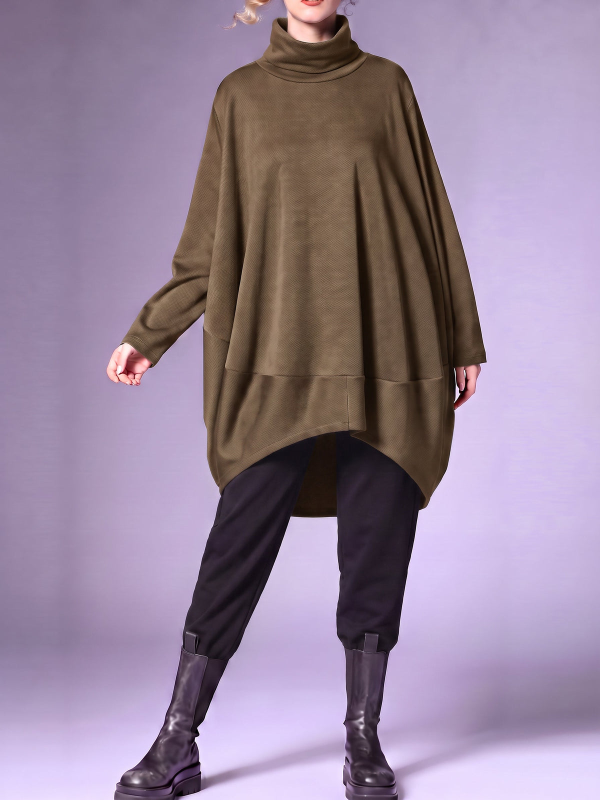 Plus Size Women Winter Casual Solid Long Sleeve Turtleneck Dress