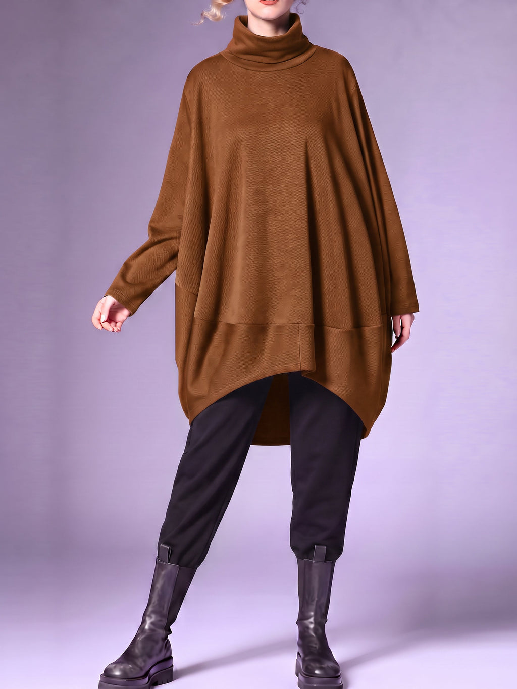 Plus Size Women Winter Casual Solid Long Sleeve Turtleneck Dress
