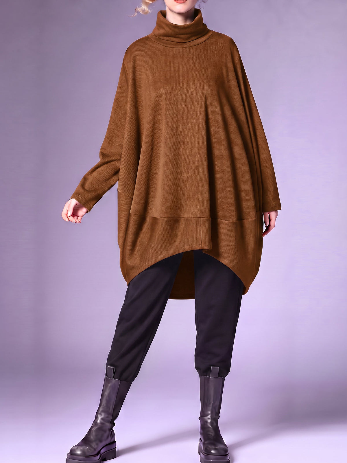Plus Size Women Winter Casual Solid Long Sleeve Turtleneck Dress