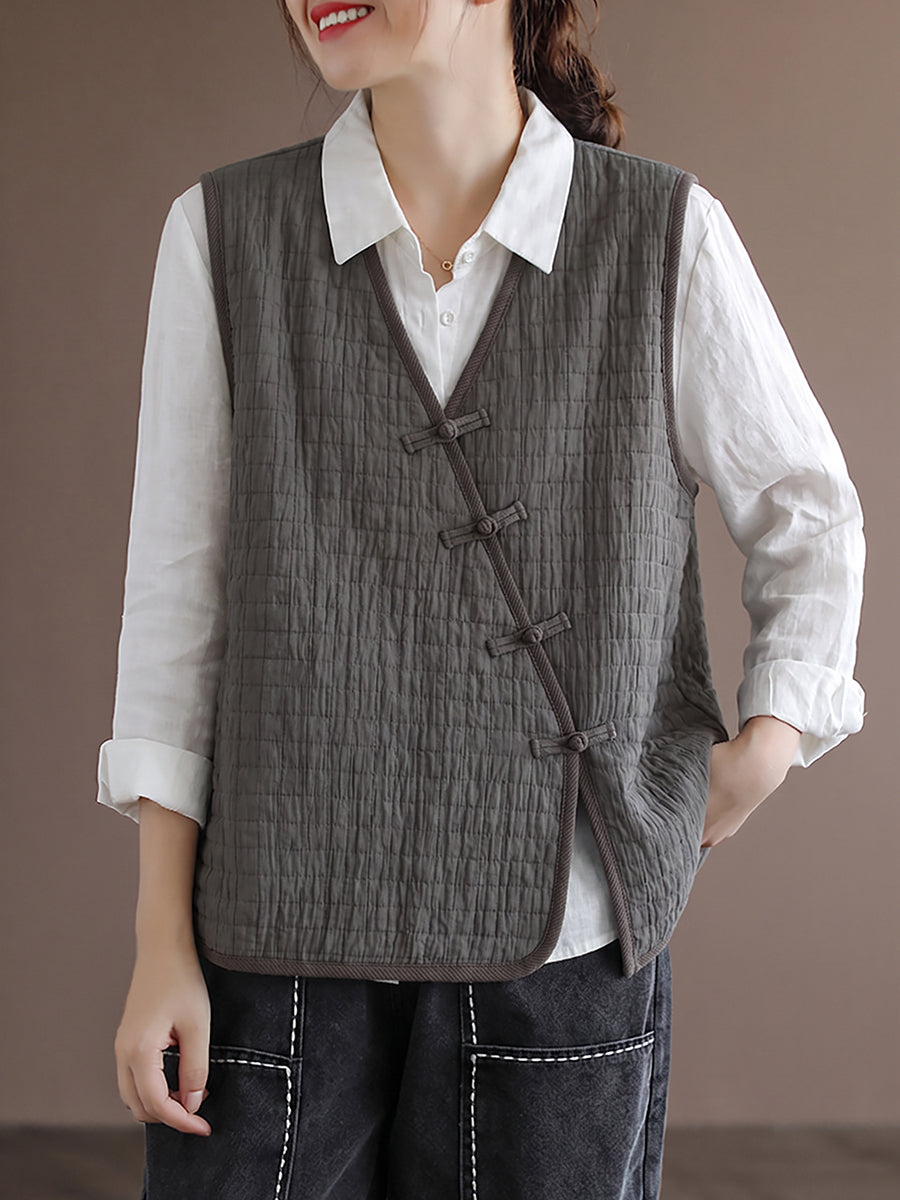 Plus Size Women New Chinese Style Solid Quilted Sleeveless Vest