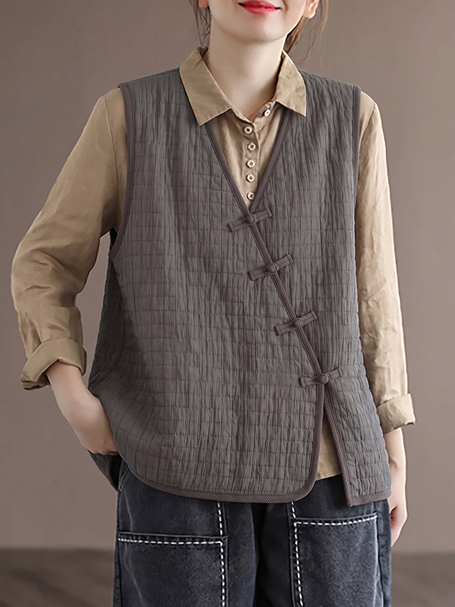 Plus Size Women New Chinese Style Solid Quilted Sleeveless Vest