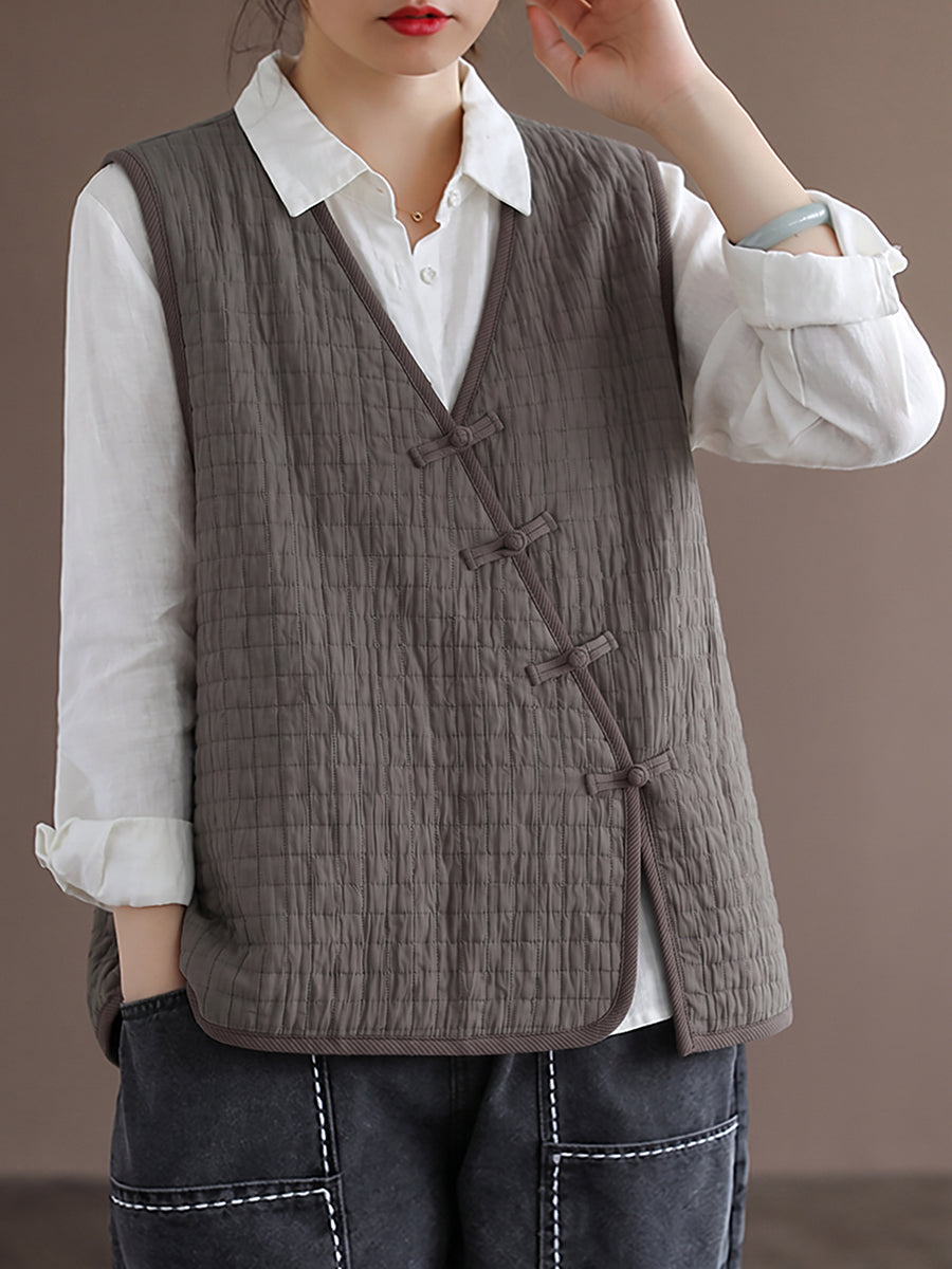 Plus Size Women New Chinese Style Solid Quilted Sleeveless Vest