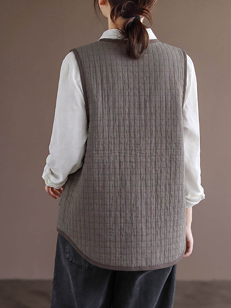 Plus Size Women New Chinese Style Solid Quilted Sleeveless Vest