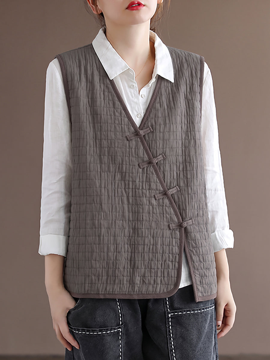 Plus Size Women New Chinese Style Solid Quilted Sleeveless Vest