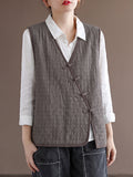 Plus Size Women New Chinese Style Solid Quilted Sleeveless Vest
