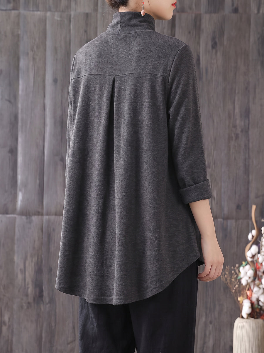 Plus Size Women Mock Neck Pleated Long Sleeve T-Shirt