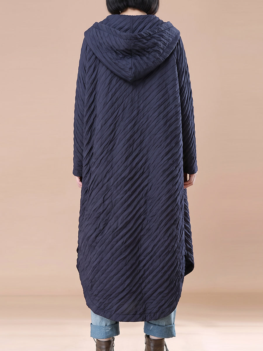 Plus Size Women Lazy Style Diagonal Quilted Loose Hooded Dress