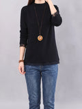 Plus Size Women Lace Trim Solid Long Sleeve Base Layer Top