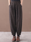 Plus Size Women Vintage Vertical Striped Loose Harem Pants