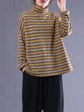 Plus Size Women Brushed Color Block Striped Mock Neck Base Layer Top