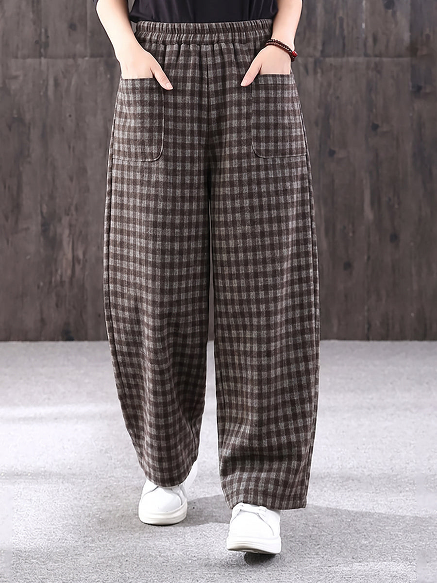 Plus Size Women Effortless Plaid Loose Casual Wide-Leg Pants
