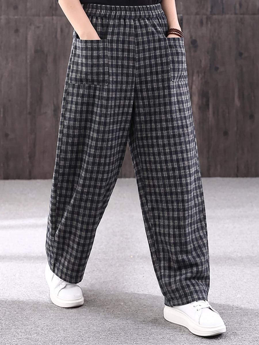 Plus Size Women Effortless Plaid Loose Casual Wide-Leg Pants