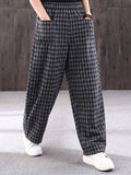 Plus Size Women Effortless Plaid Loose Casual Wide-Leg Pants