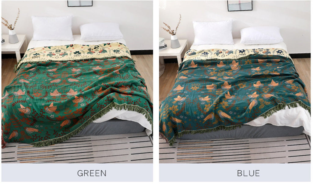 4 Layers Cotton Queen Sofa Throw Boho Throw Blanket