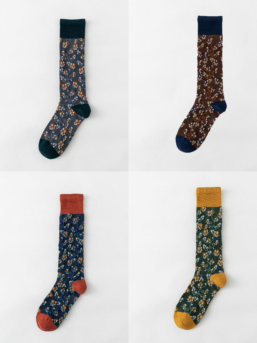 4 Pairs Women Winter Floral Jacquard Long Socks