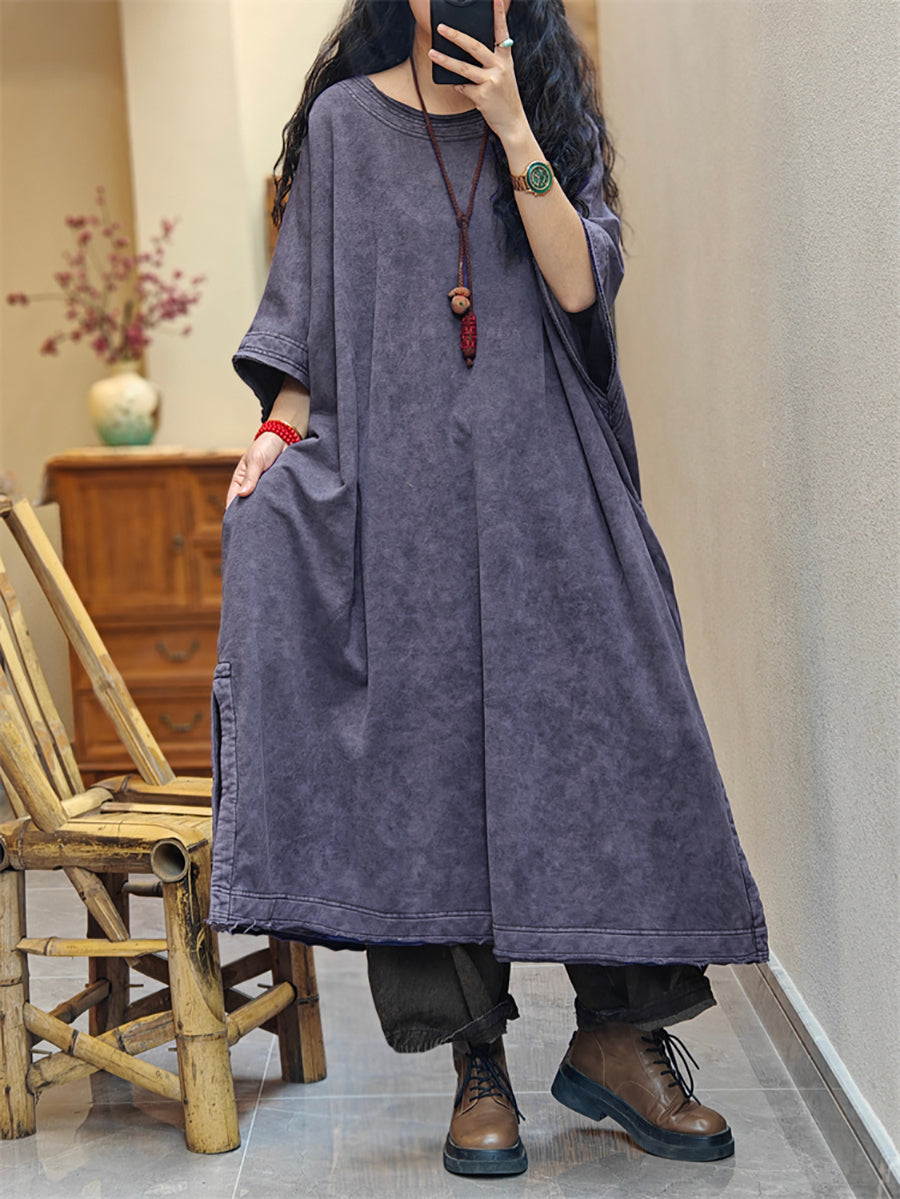 Plus Size Women Vintage Summer Split Hem Cotton Dress