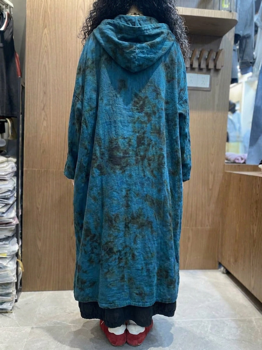 Plus Size Women Spring Casual Tie-dye Loose Hooded Dress