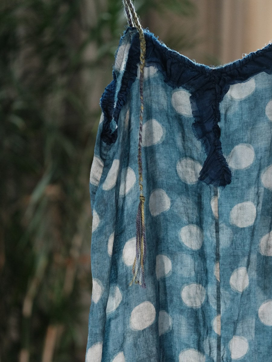 Women Summer Polka Dot Vintage V_neck Linen Maxi Dress