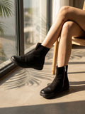 Women Minimalist Top-Grain Leather Spliced Ankle Boots