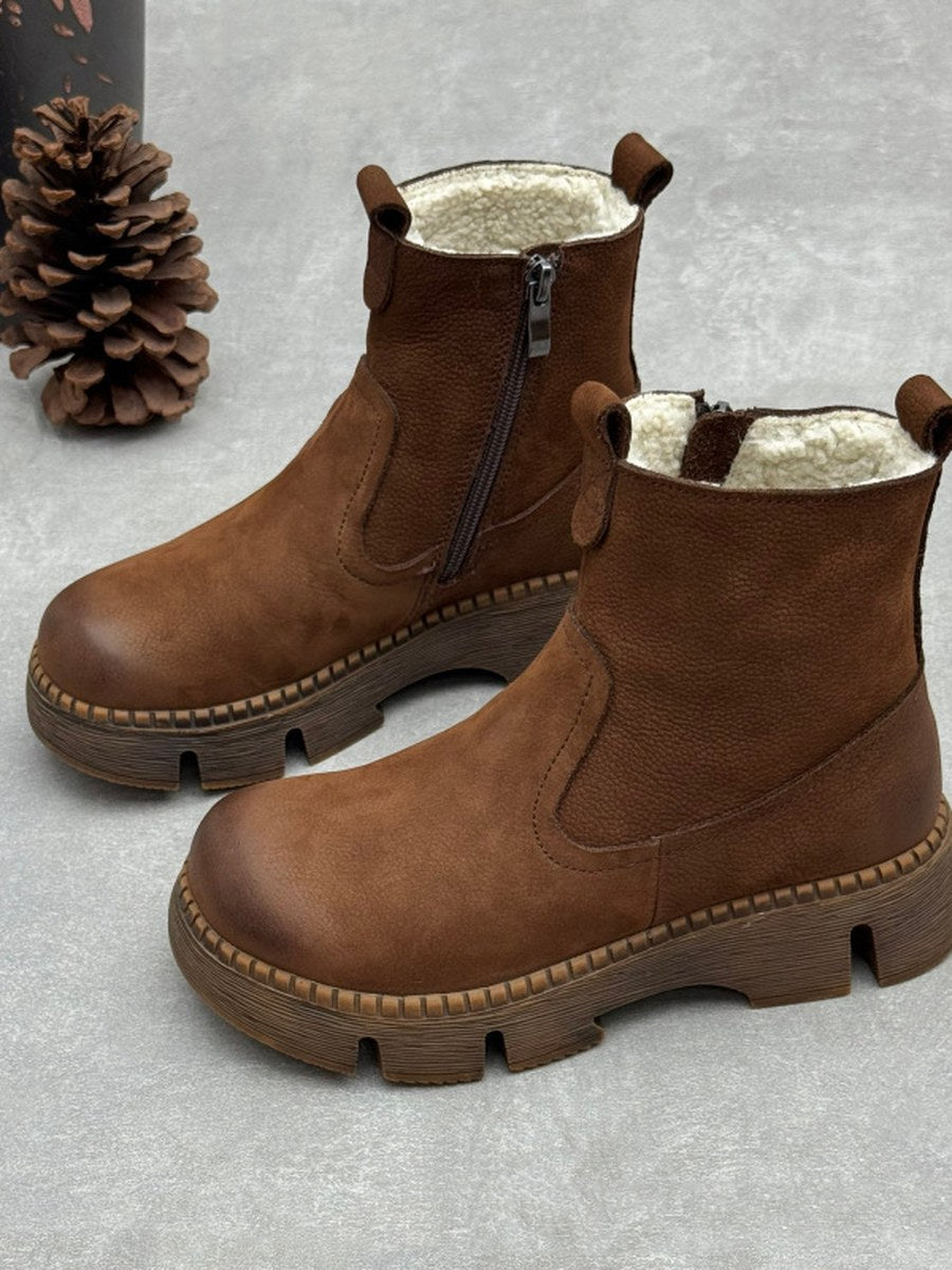 Women Winter Genuine Leather Sheepskin-Lined Warm Snow Boots