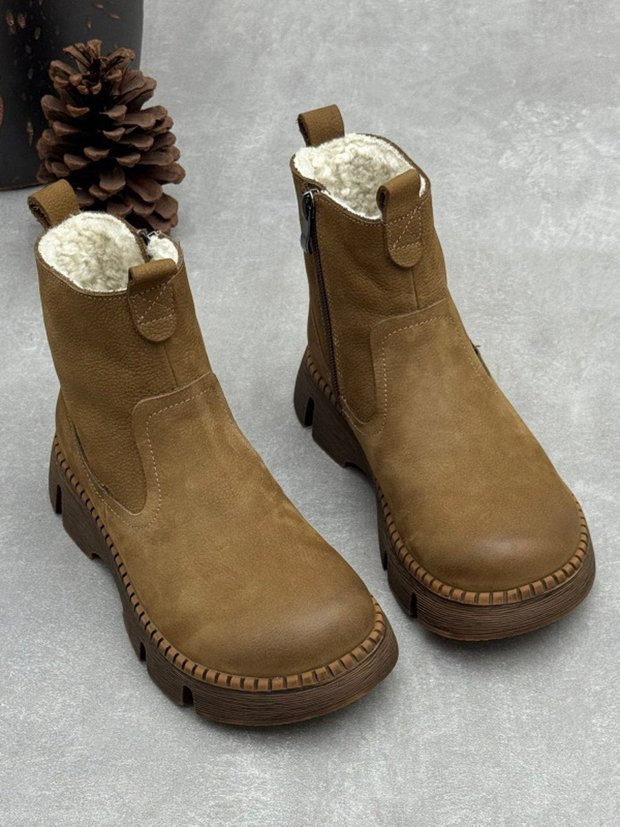 Women Winter Genuine Leather Sheepskin-Lined Warm Snow Boots