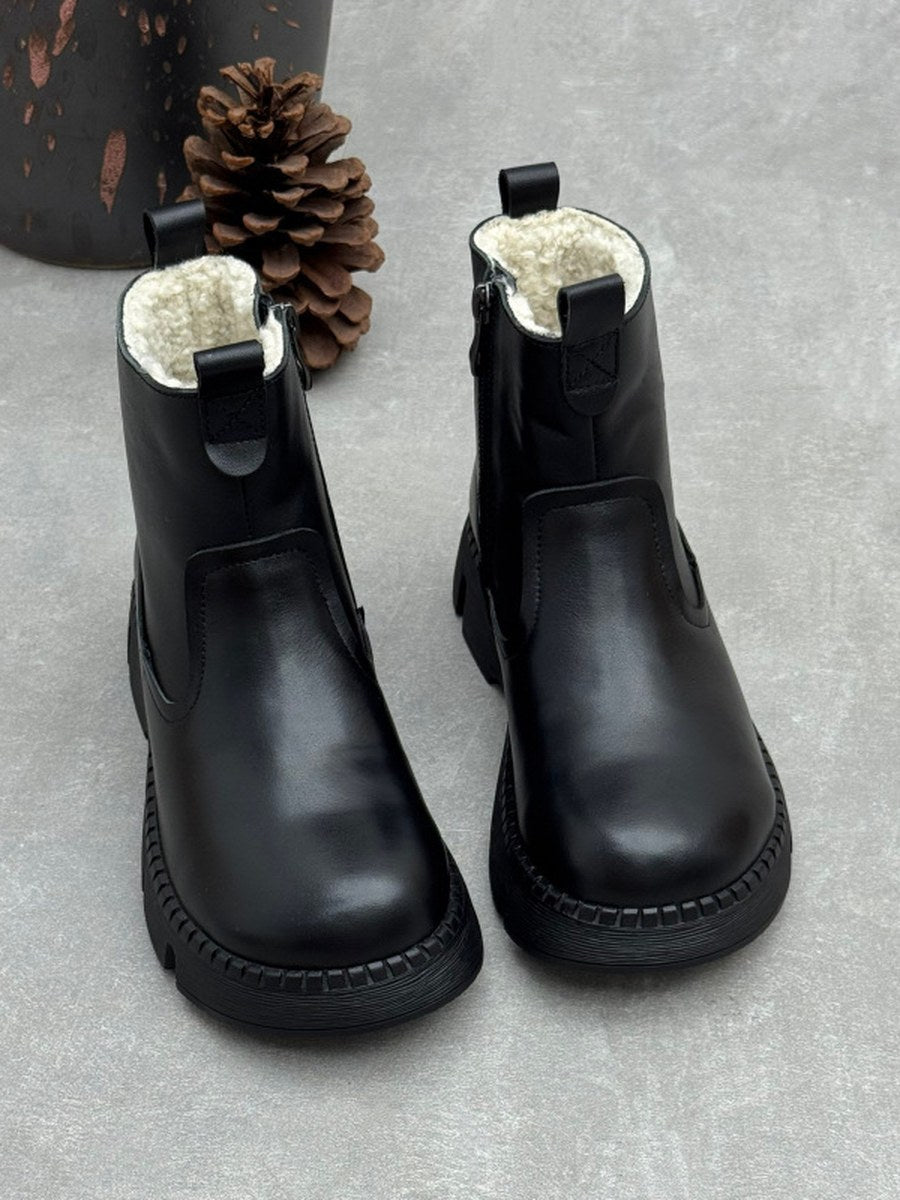 Women Winter Genuine Leather Sheepskin-Lined Warm Snow Boots