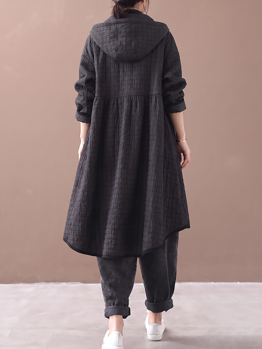 Plus Size Women Casual Minimalist Plaid Quilted Hooded Coat